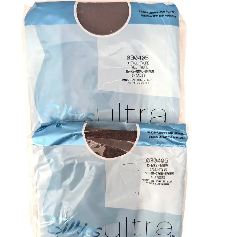 Lot of 2 Vtg Silkies Ultra Control Top 030405 X-TALL Taupe Sheer Hosiery NIP
